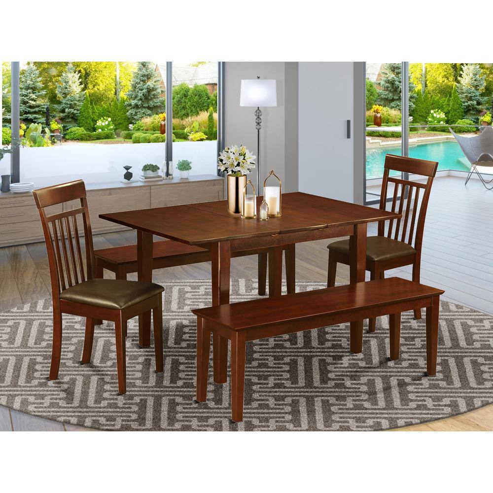 Alt View 2. East West Furniture - 5 Pc dinette set for small spaces-Tables and 2 Dining Chairs and 2 Benches - Mahogany.