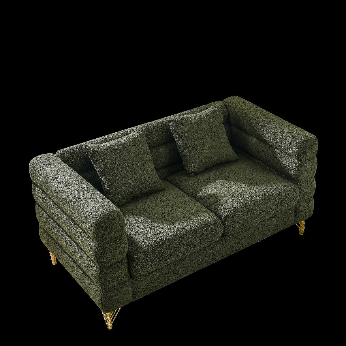 Ropilly 60 Inch 2 Seater Sectional Sofa, Green Teddy Fabric Loveseat ...
