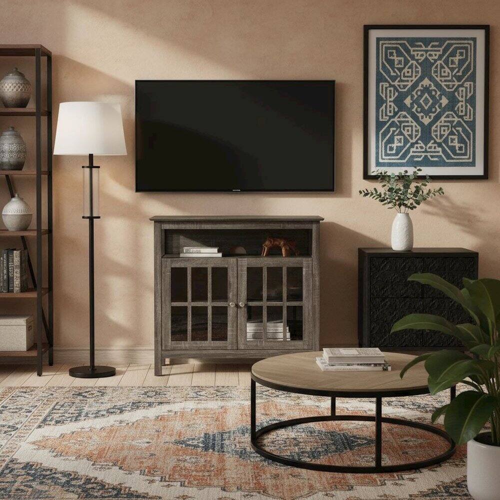 Alt View 2. FurniFact - Tall TV Stand Console, Gray, Storage Cabinets, 40 Inch - Brown.