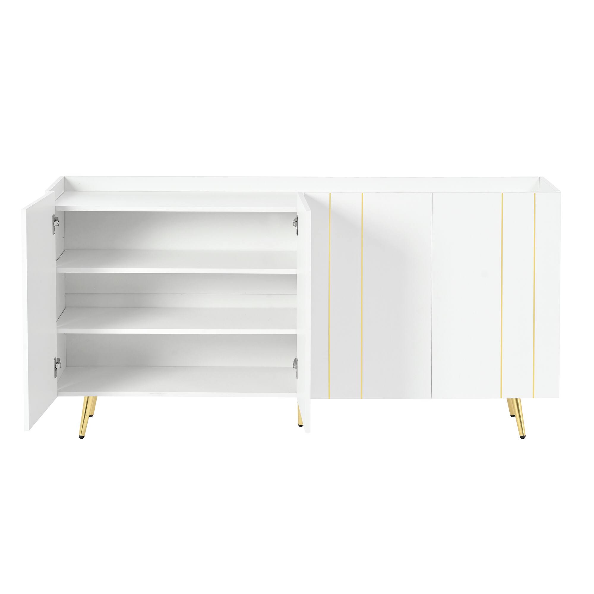 Alt View 7. Spaco - Spaco 70" Shoe Cabinet with 4 Adjustable Shelves, Gold Trim Doors & Metal Legs, Multifunctional for Living Room - White.