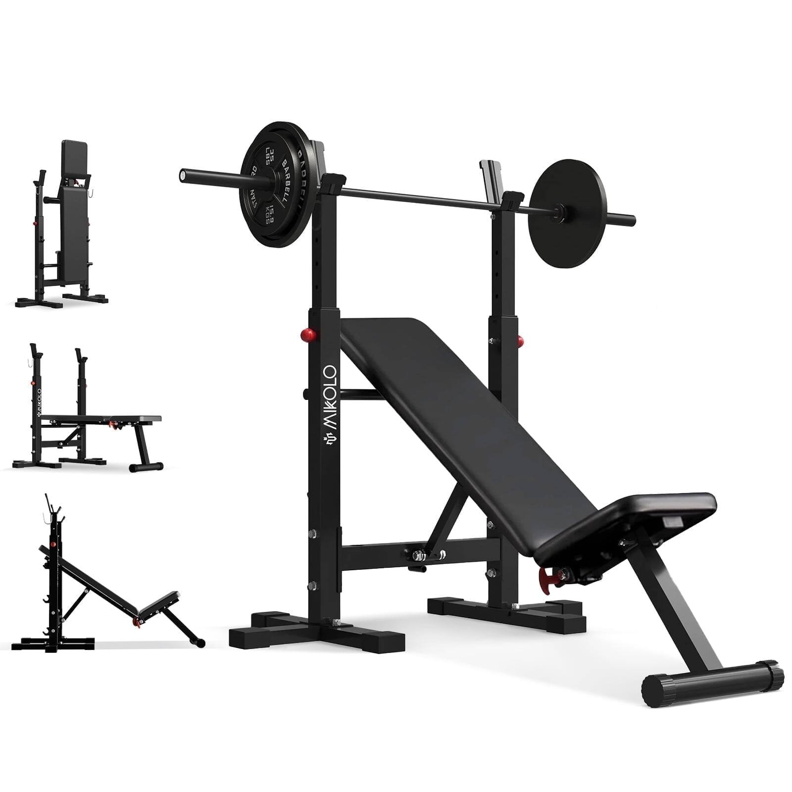 Mikolo - Adjustable Weight Bench, 660LBS Foldable Bench Press with Squat Rack - Black