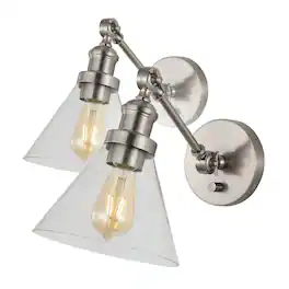 Jonathan Y - Cowie 8" Iron/Glass Adjustable LED Wall Sconce, (Set of 2) - Nickel