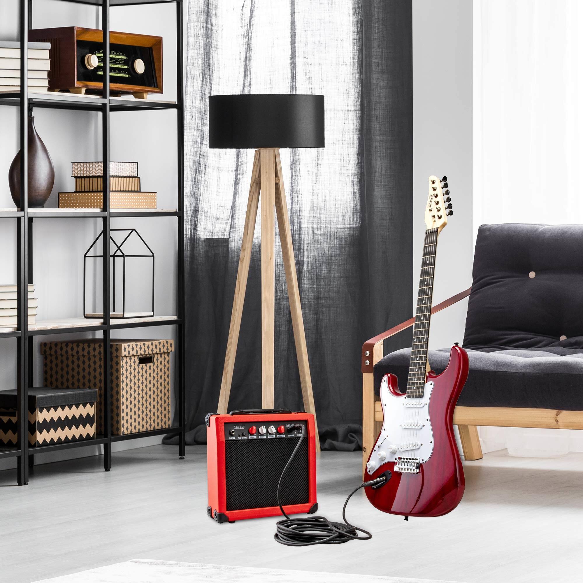 Alt View 5. Lyxpro - 39" Left Handed Electric Guitar Kit with Amp, Picks, Strap, Tuner, Cable & Case - Red.