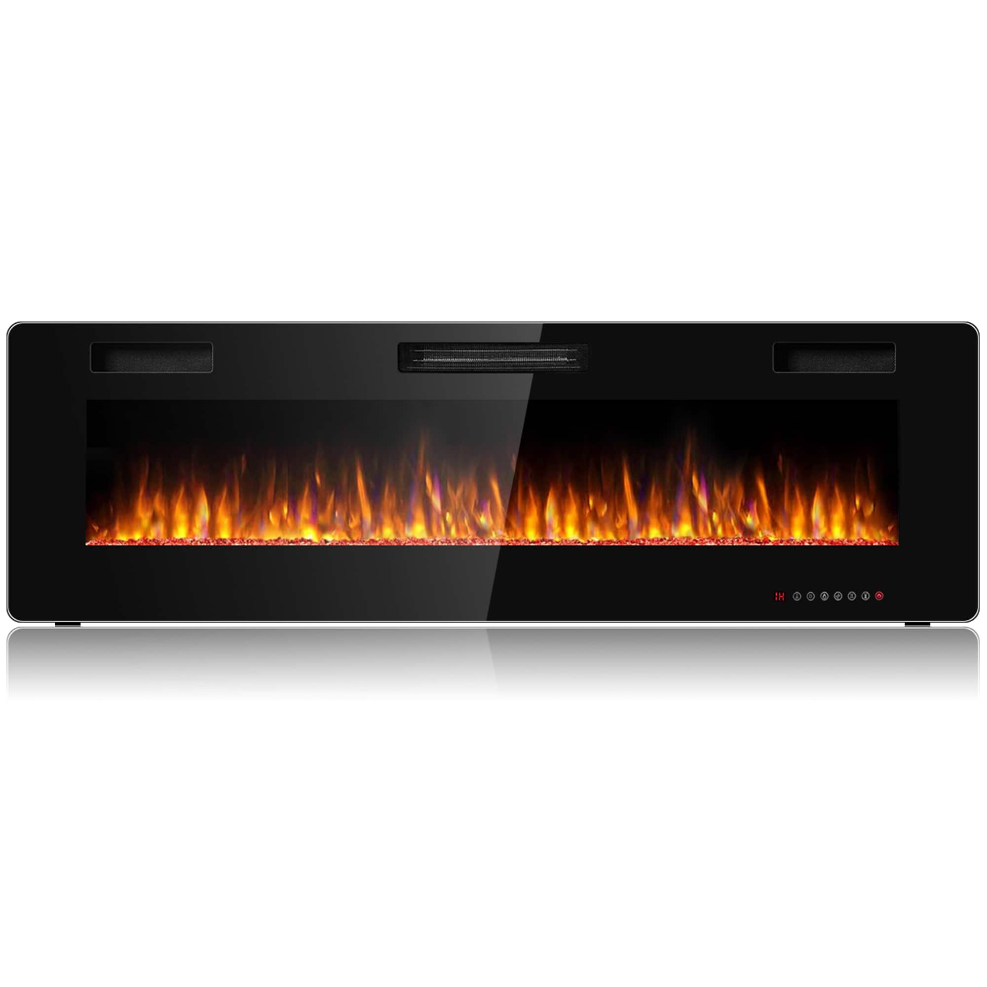 Front. Gymax - Gymax 60'' Fireplace Electric Recessed Wall Mounted Heater w/ Remote Control - Black.