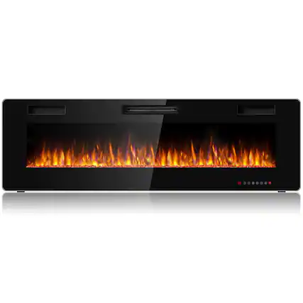Front. Gymax - Gymax 60'' Fireplace Electric Recessed Wall Mounted Heater w/ Remote Control - Black.