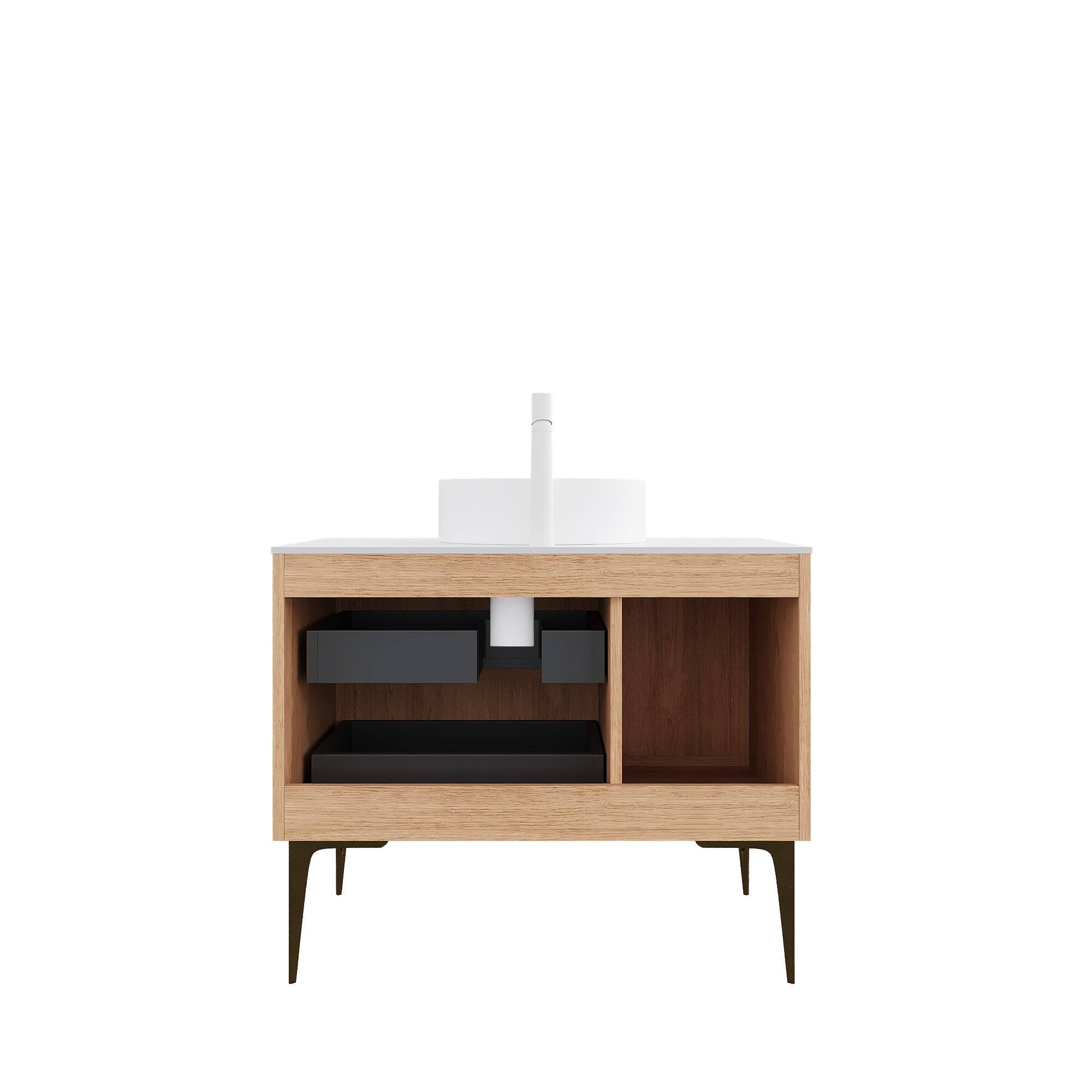 Alt View 3. Boyel Living - 36 Bathroom Vanity with 4 Metal Legs Door 2 Drawers White Ceramic Basin Oak - White+Oak.