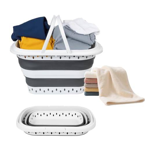 Front. Vulpecula Spade - Collapsible Laundry Basket - 41L Foldable Plastic Laundry Hamper with Handles, Pop-up Basket for Laundry, Portable - ‎Grey.