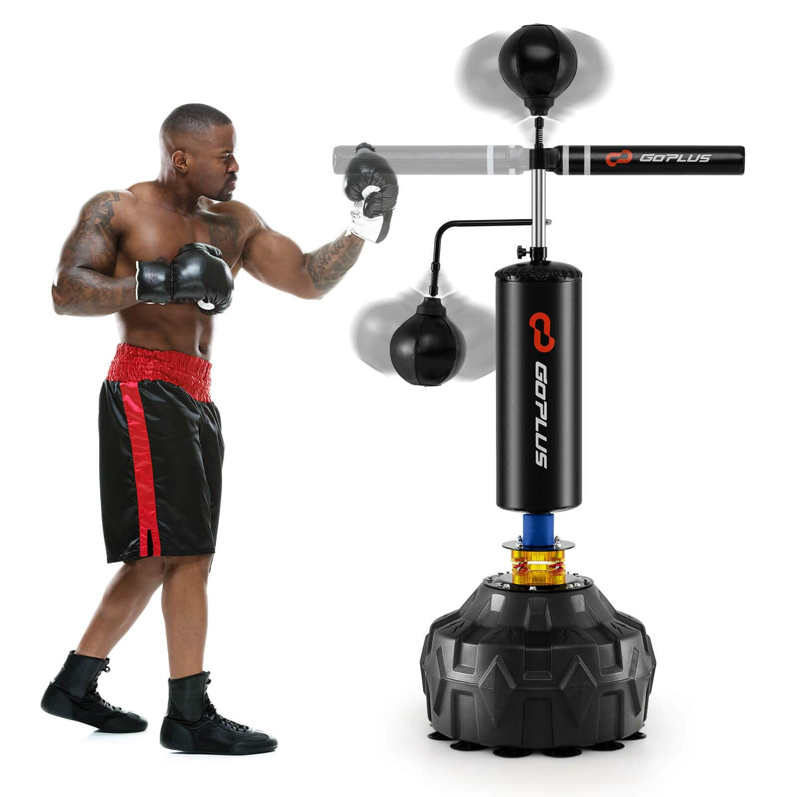 Costway - Boxing Speed Trainer Freestanding Fillable 360° Spinning Bar Adjustable Height - Black