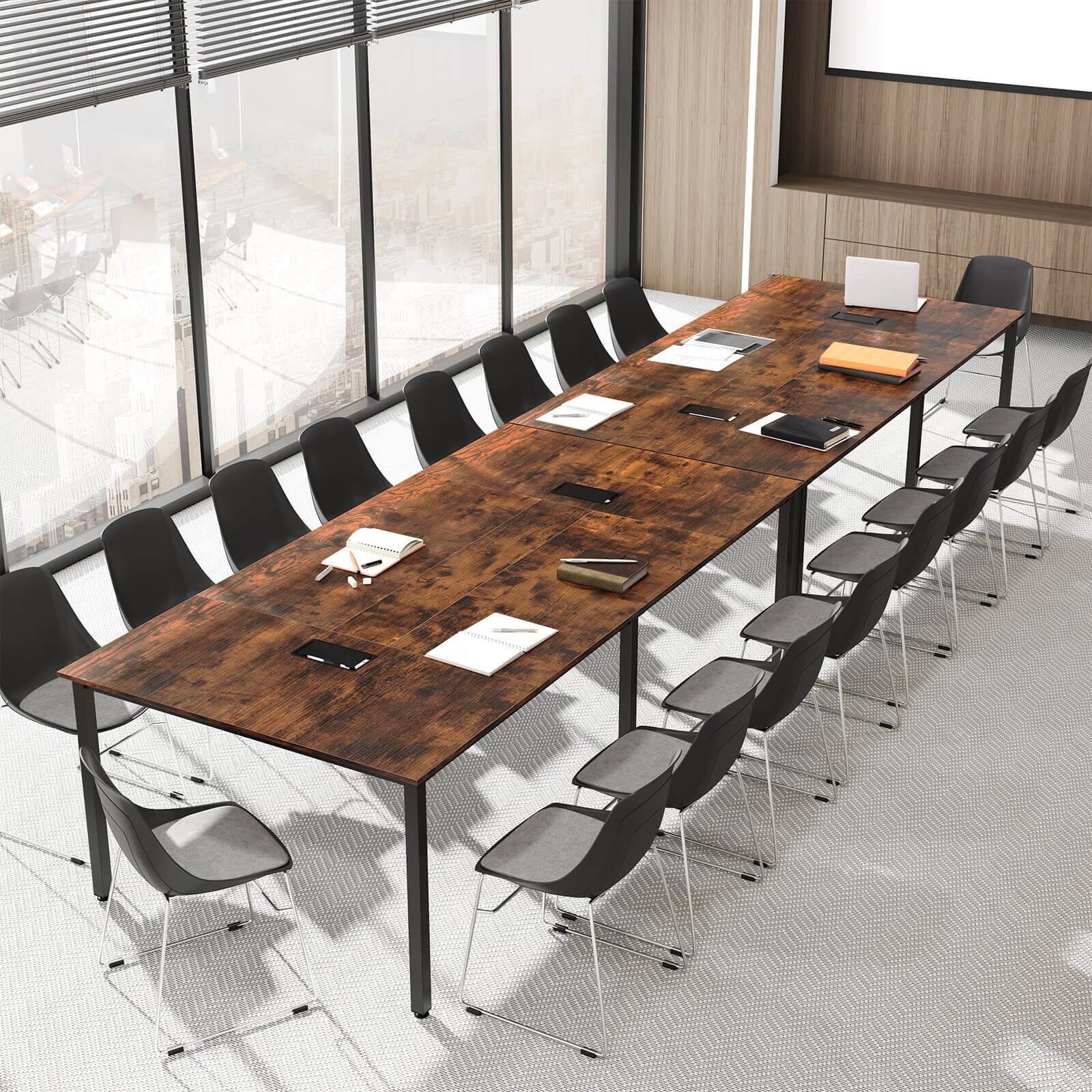 Alt View 3. Costway - Costway 2 PCS 95" x 48" Large Meeting Table Seats up to 10 People 2 Cable Grommets for Office - Brown.