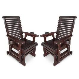 Fortune Candy - Wooden Patio Glider for One Person (Slat Back, 2 Pieces) - Deep Brown