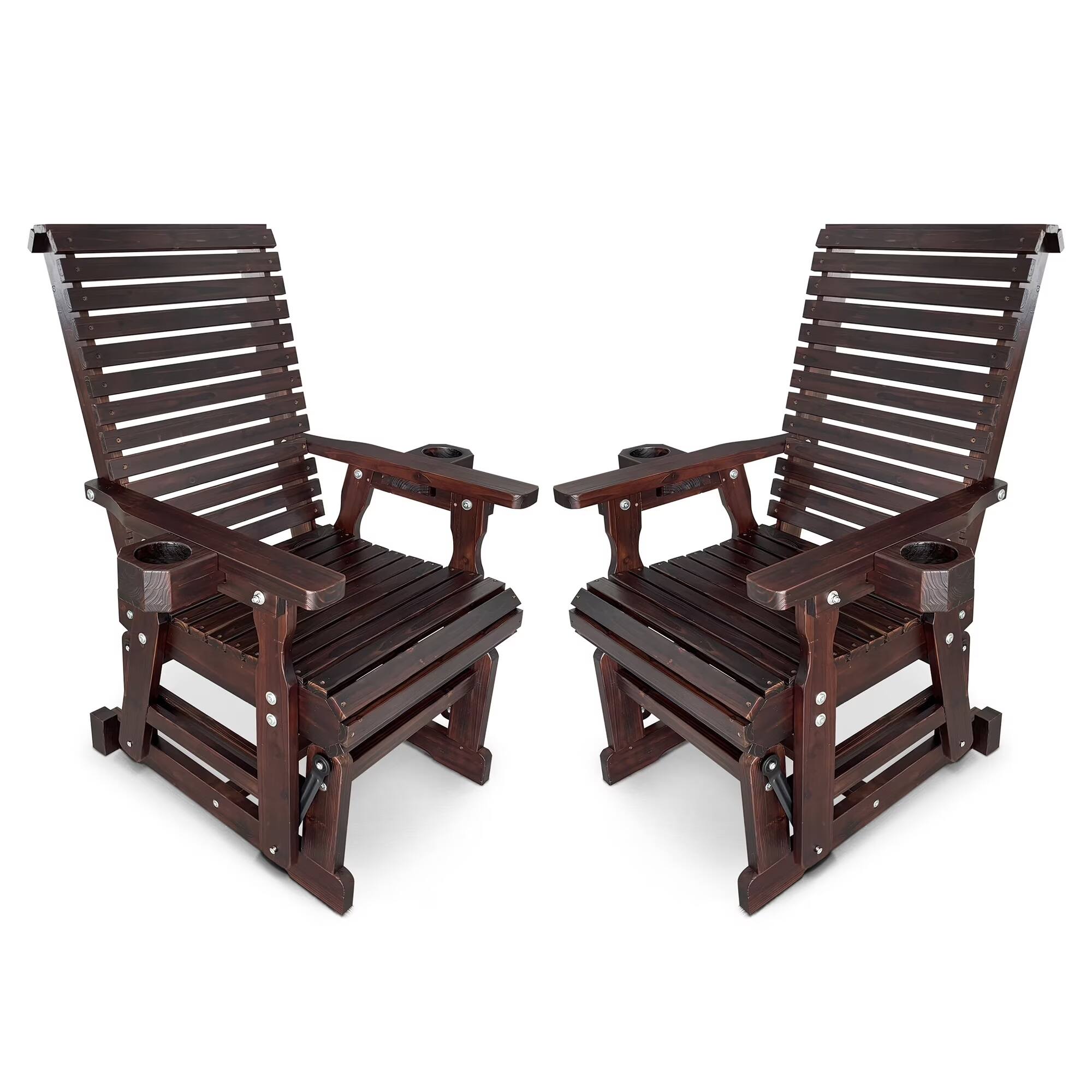 Front. Fortune Candy - Wooden Patio Glider for One Person (Slat Back, 2 Pieces) - Deep Brown.