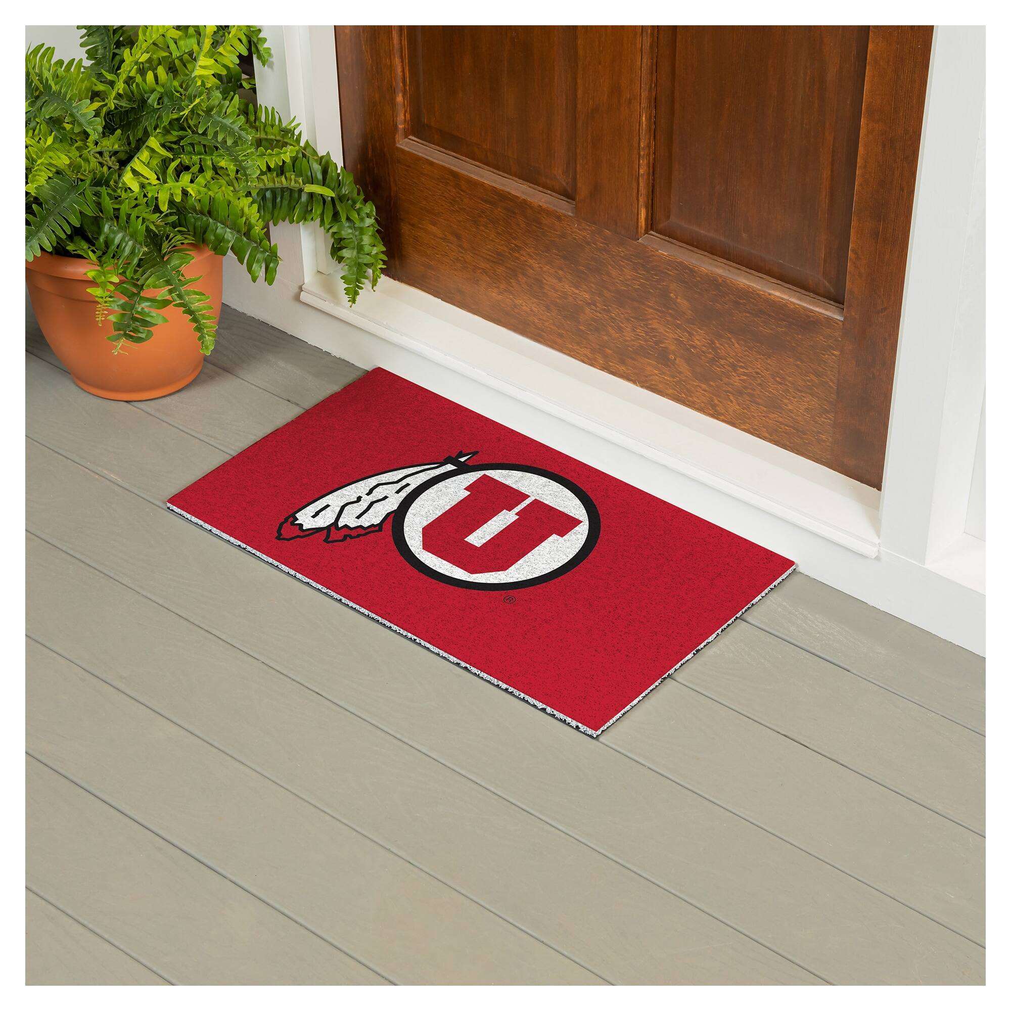 Alt View 2. Evergreen Enterprises - Utah Utes 16" x 28" Full Color Indoor/Outdoor Logo Turf Mat - Multicolor.