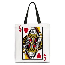 OrnamentallyYou - Queen of Hearts Crown Canvas Tote Bag, Royal Retro Valentine Gift Bag - White Black