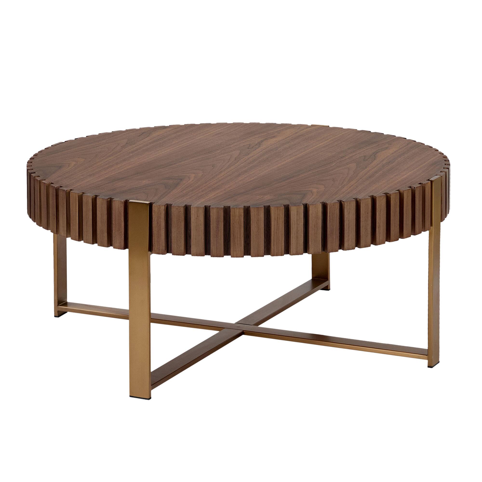 Left. APRILSOUL - Round Wood Coffee Table Living Room Small Space Apartment Modern Handcraft Drum Table Circle Wooden ASH - Brown.