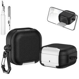 Dteck - Case for Samsung Galaxy Buds 4 / Buds 4 Pro with Phone Holder & Keychain,Leather Texture Earbuds Cover for Man Women - White Black
