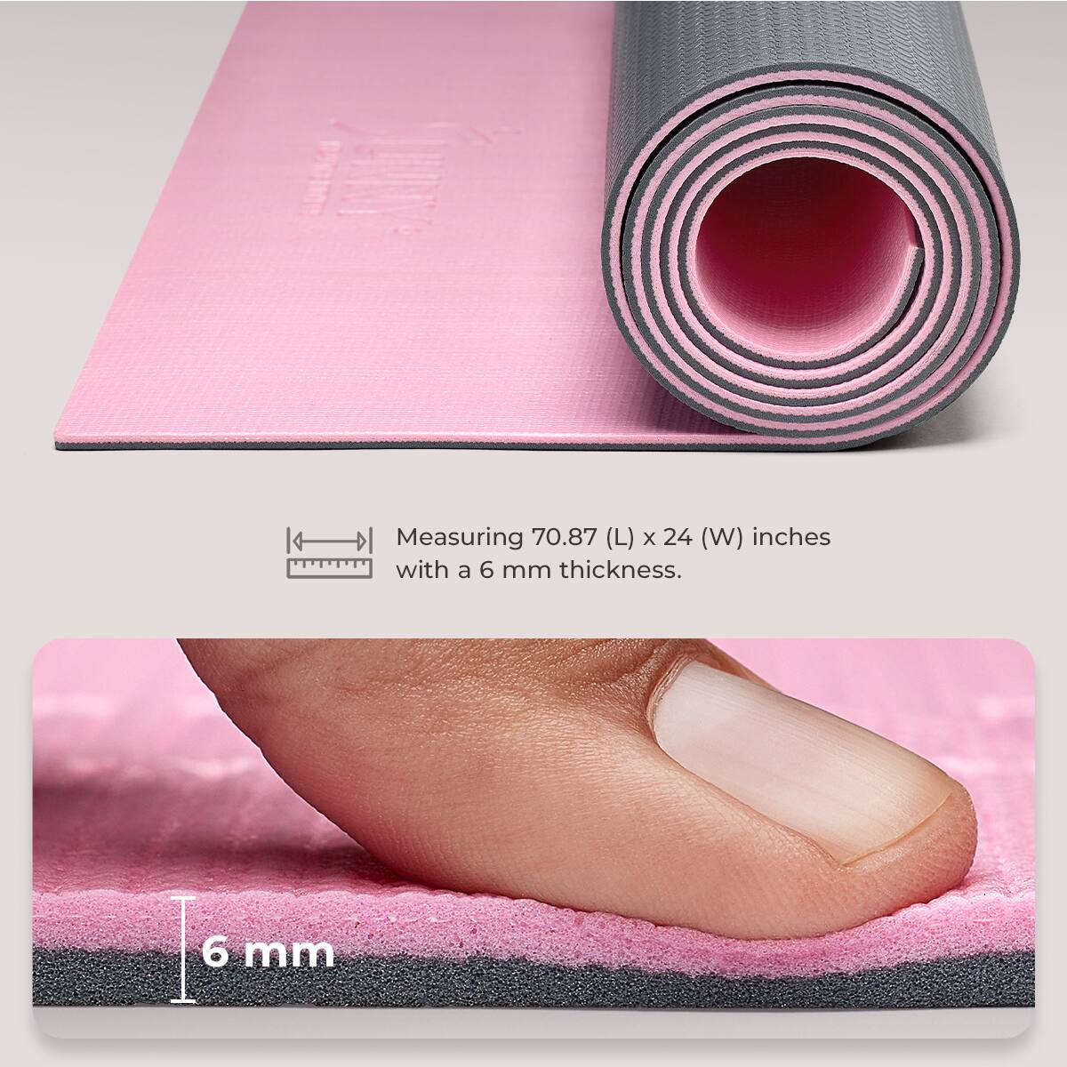 Measuring 70.87 (L) x 24 (W) inches with a 6 mm thickness. I 6 mm.