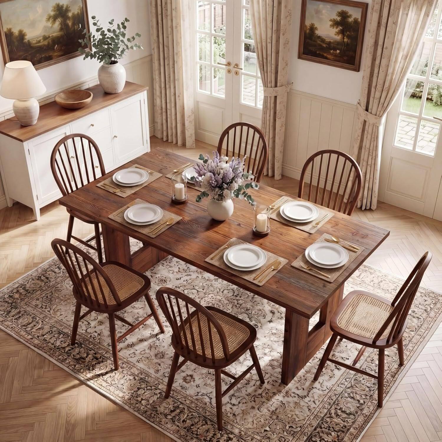 Alt View 2. Tribesigns - Solid Wood Dining Table with Wood Grain Finish and Rectangular Top for Dining Room and Kitchen - Brown.
