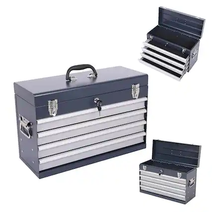 Front. Boyel Living - Heavy Duty Metal Tool Box, 21-inch, Portable Metal Tool Box with 4 Drawers.