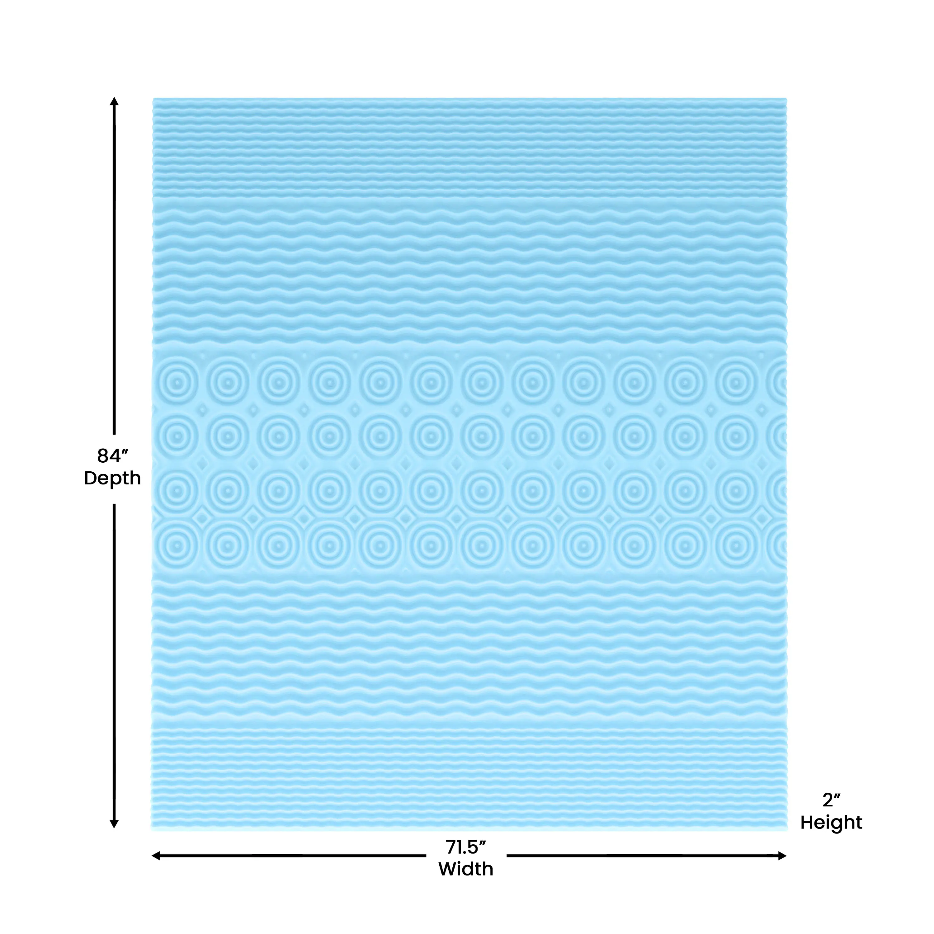 84" Depth  
71.5" Width  
2" Height