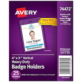 Avery - Secure Top Heavy Duty Multiuse Badge Holders, 4" x 3", Portrait Holders, 25/Pack - Clear