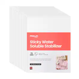 Poolin - Sticky Water Soluble Embroidery Stabilizer 8.5" x 11", 15Pcs, Self-Adhesive Printable Sheets for Embroidery Sewing
