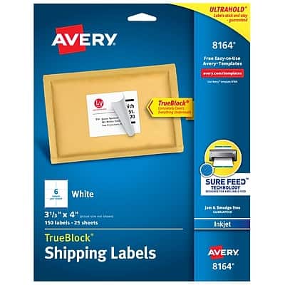 "Avery - TrueBlock Inkjet Shipping Labels, 3-1/3"" x 4"", 150 Labels/Pack - White" price history on PriceWatchPro