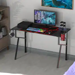 Eureka Ergonomic - 47" K-Shaped Gaming Desk with Mouse Pad, Cup Holder & Headset Hook - Black