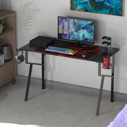 Front. Eureka Ergonomic - 47" K-Shaped Gaming Desk with Mouse Pad, Cup Holder & Headset Hook - Black.