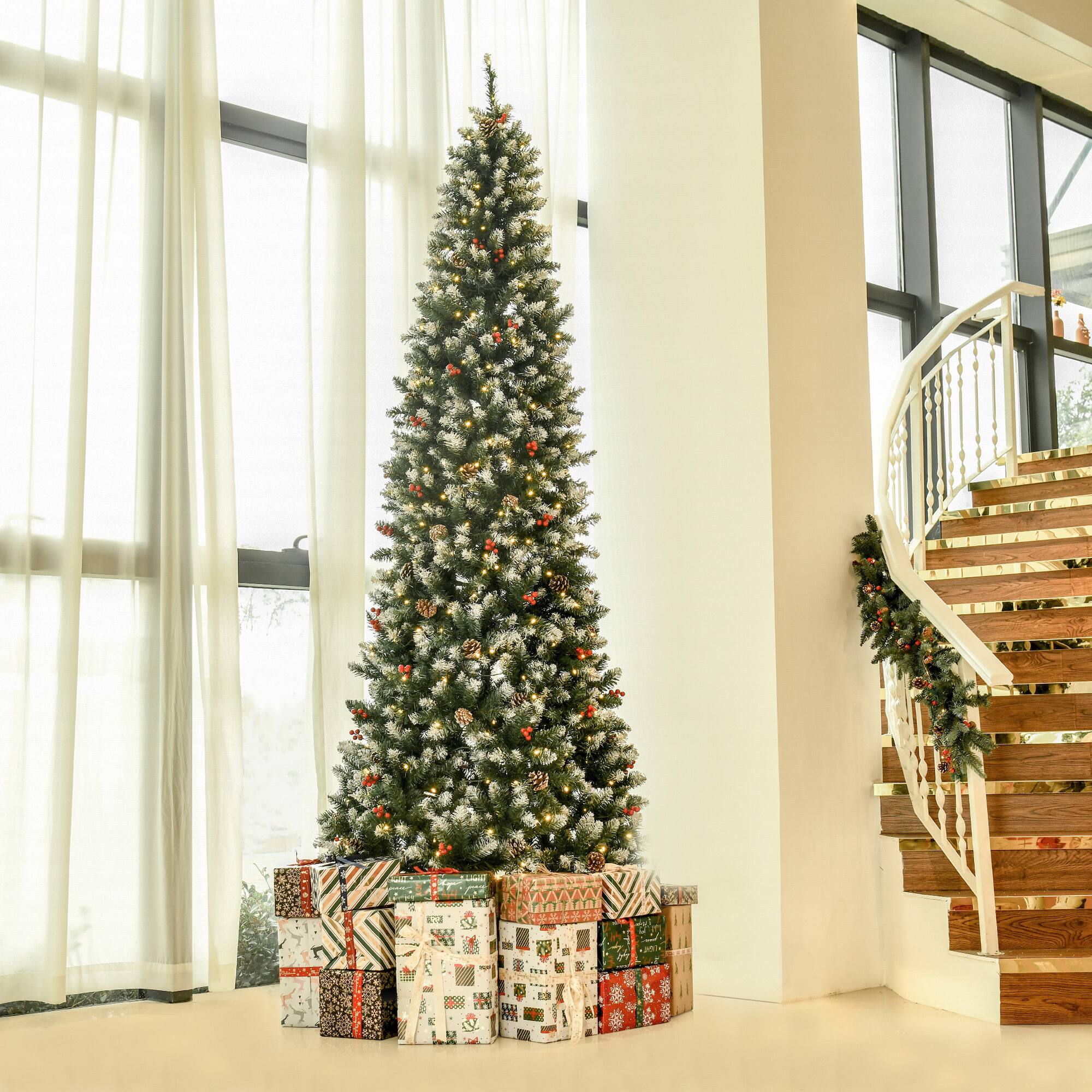 Alt View 1. Homcom - Prelit Snow-Dipped Artificial Christmas Tree with LED Lights, Pine Cones, Red Berries, Branch Tips - Green.