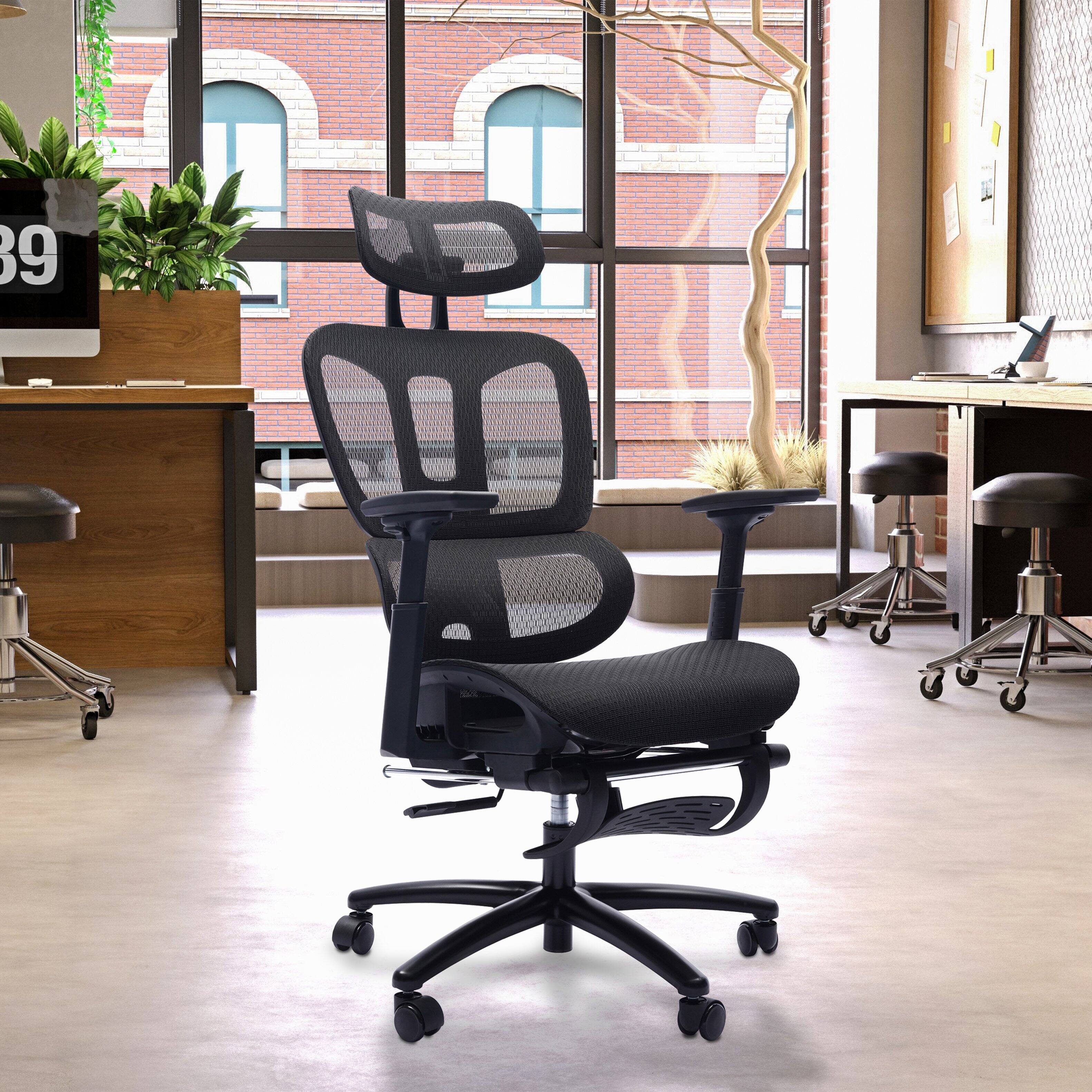 Front. TinyHomie - Adjustable Ergonomic Black Mesh Office Chair with Headrest and Footrest Conference Computer Desk Chair - Black.