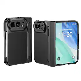 Dteck - Full Body Case for Apple iPhone Duo, Rugged Cover with Screen Protector, Hinge Protection & Stylus Pen - Black