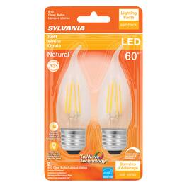 Sylvania - Natural B10 E26 (Medium) LED Bulb Soft White 60 Watt Equivalence 2 pk