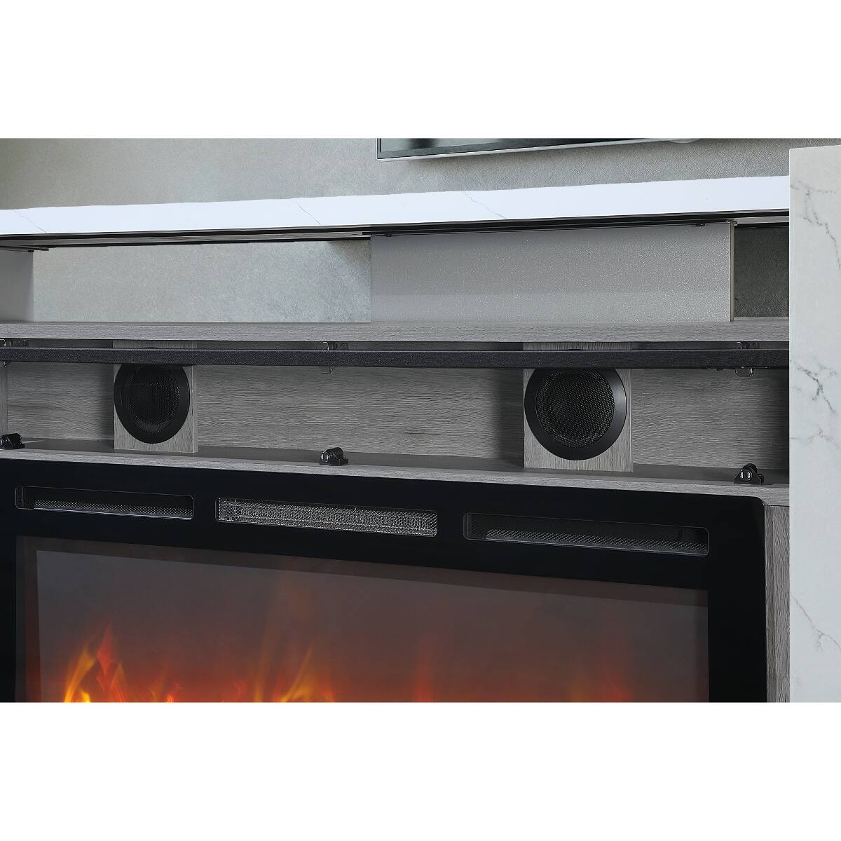 Alt View 3. Loheer - Loheer 76 inch grey entertainment center electric fireplace with bluetooth speaker - Grey.
