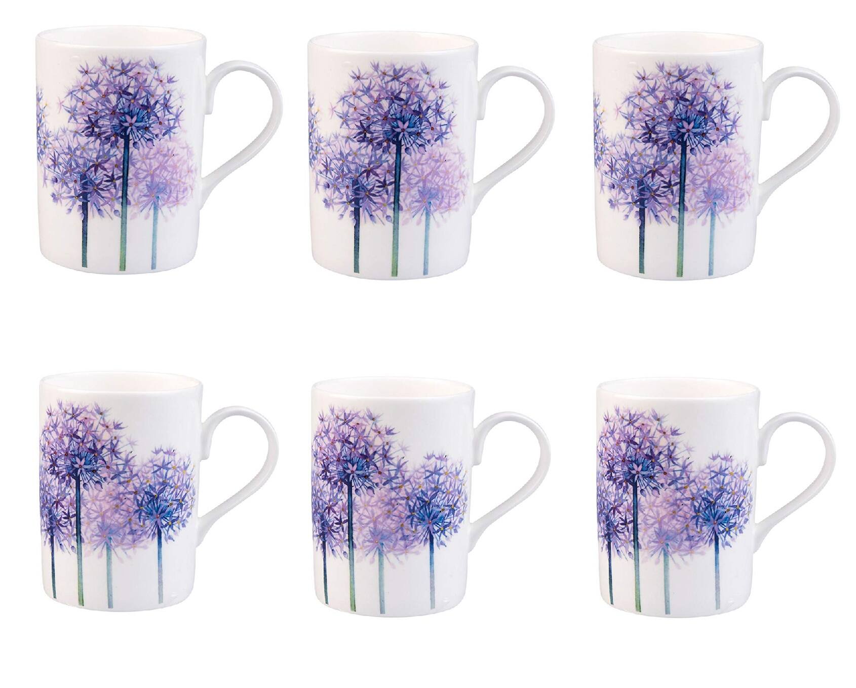 Front. Jiallo - Roy Kirkham LUCY MUG-ALLIUMS, Set of 6, Bone China Ceramic, Made in England - Mutli color.