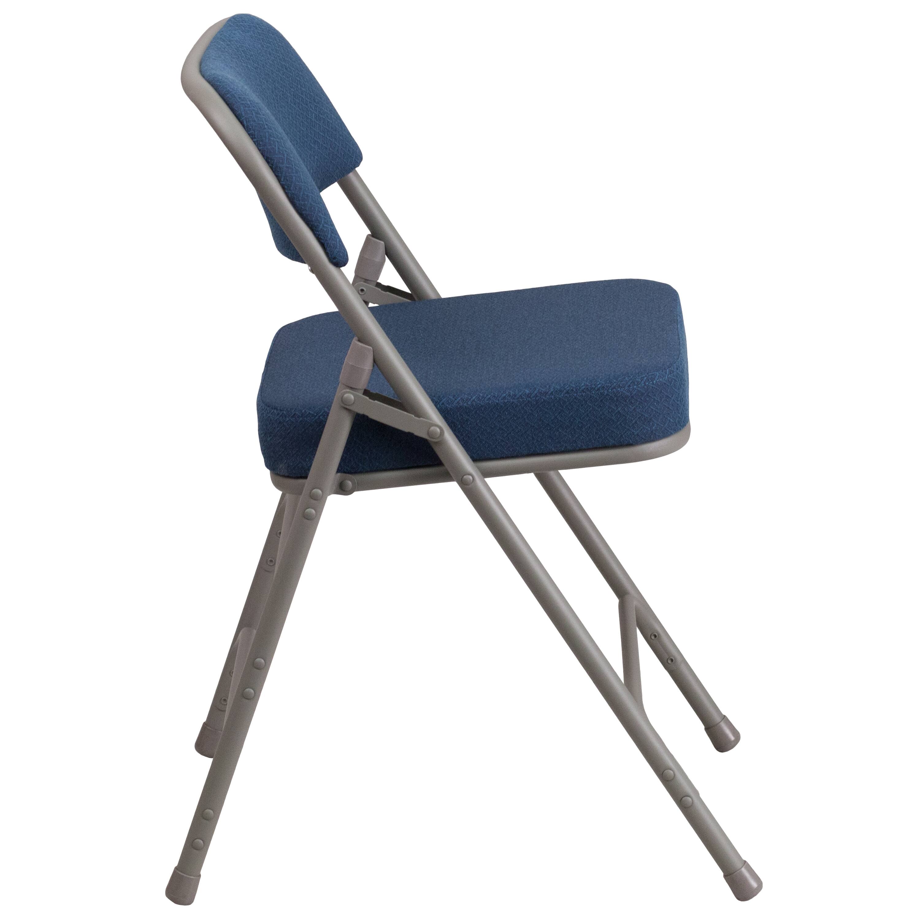 Alt View 7. Emma + Oliver - 4 Pack Premium Curved Triple Braced & Hinged Fabric Upholstered Metal Folding Chair - Navy.