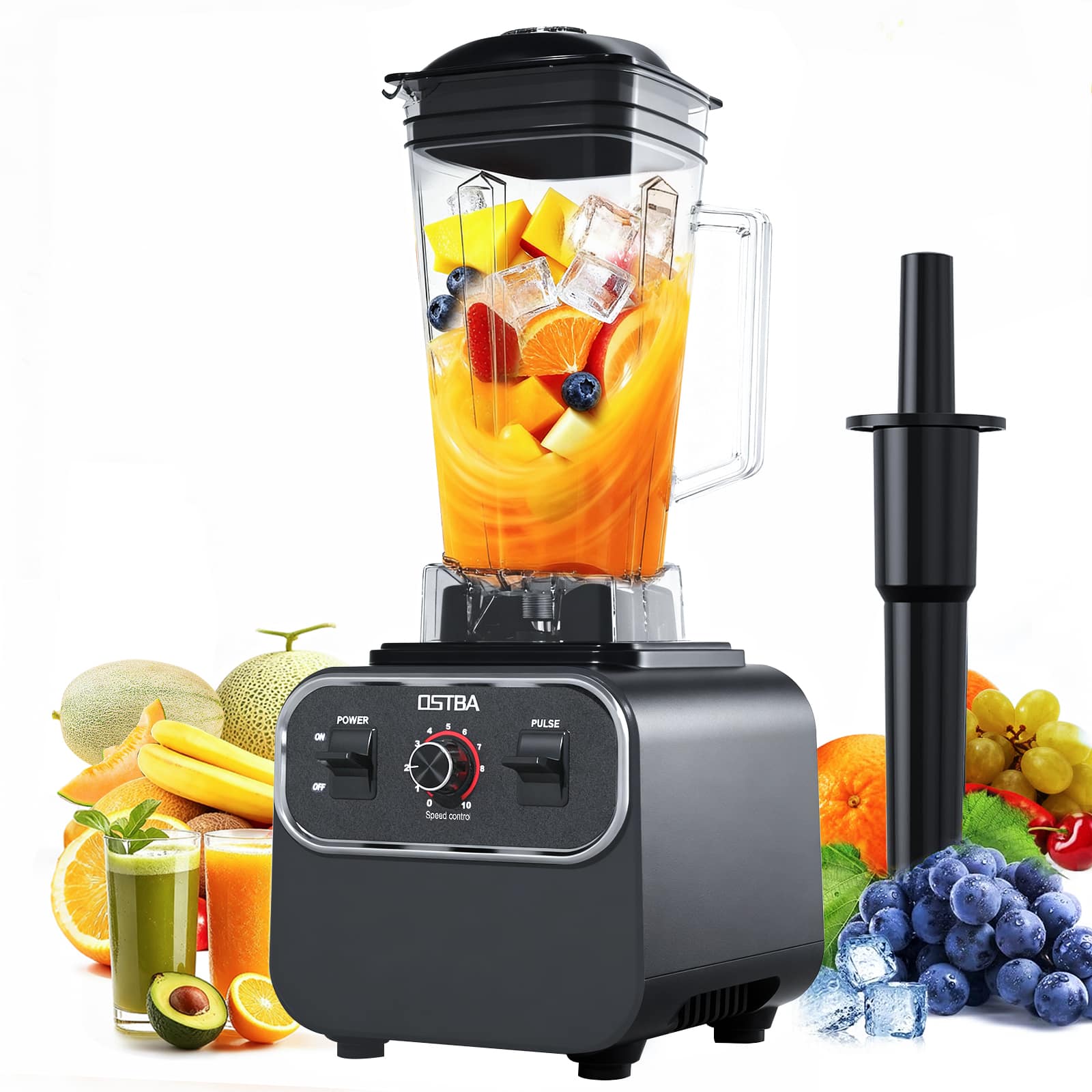 OSTBA - Professional Blender for Smoothies, 10-Speed Control& 68Oz Capacity& BPA-Free Pitcher, Puree & Grinding - Black
