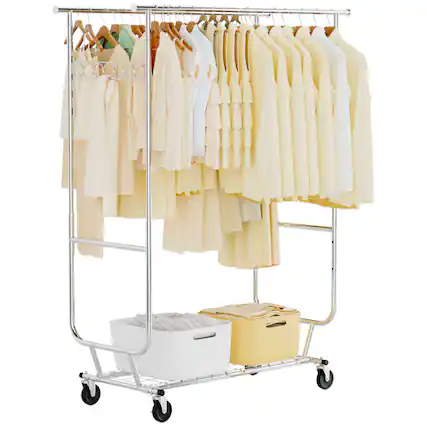 Front. Topteng - Heavy Duty Rolling Clothes Rack - 660 lbs Capacity, Adjustable Height & Width, 4 Locking Wheels, Chrome Steel for Home - Silver.