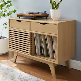 Render Vinyl Record Display Stand by Modway - Oak