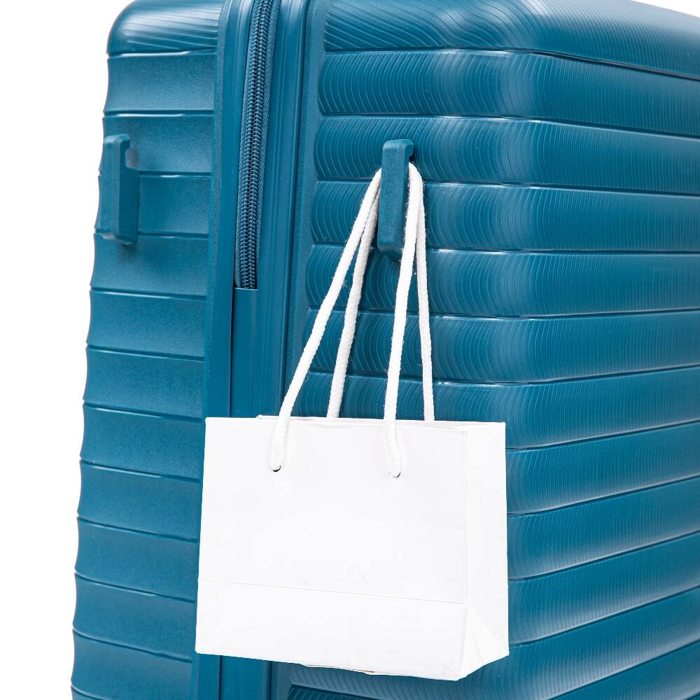 Left. Ropilly - Ropilly 4 Piece Luggage Set Hardside Spinner Luggage with 14-Inch Cosmetic Case, Blue Suitcase Set - Blue.