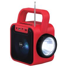 Front. Jensen - Portable Bluetooth Rechargeable Speaker w/ Built-in Emergency USB Charging Port - Black/Red.