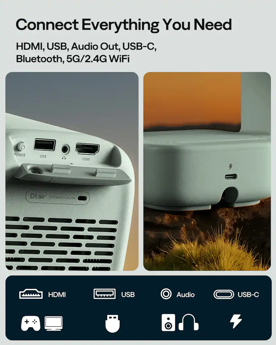 Projecter With Usb Aurzen Smart Portable Projector with USB C Powered, 4K Supported, 16W ...