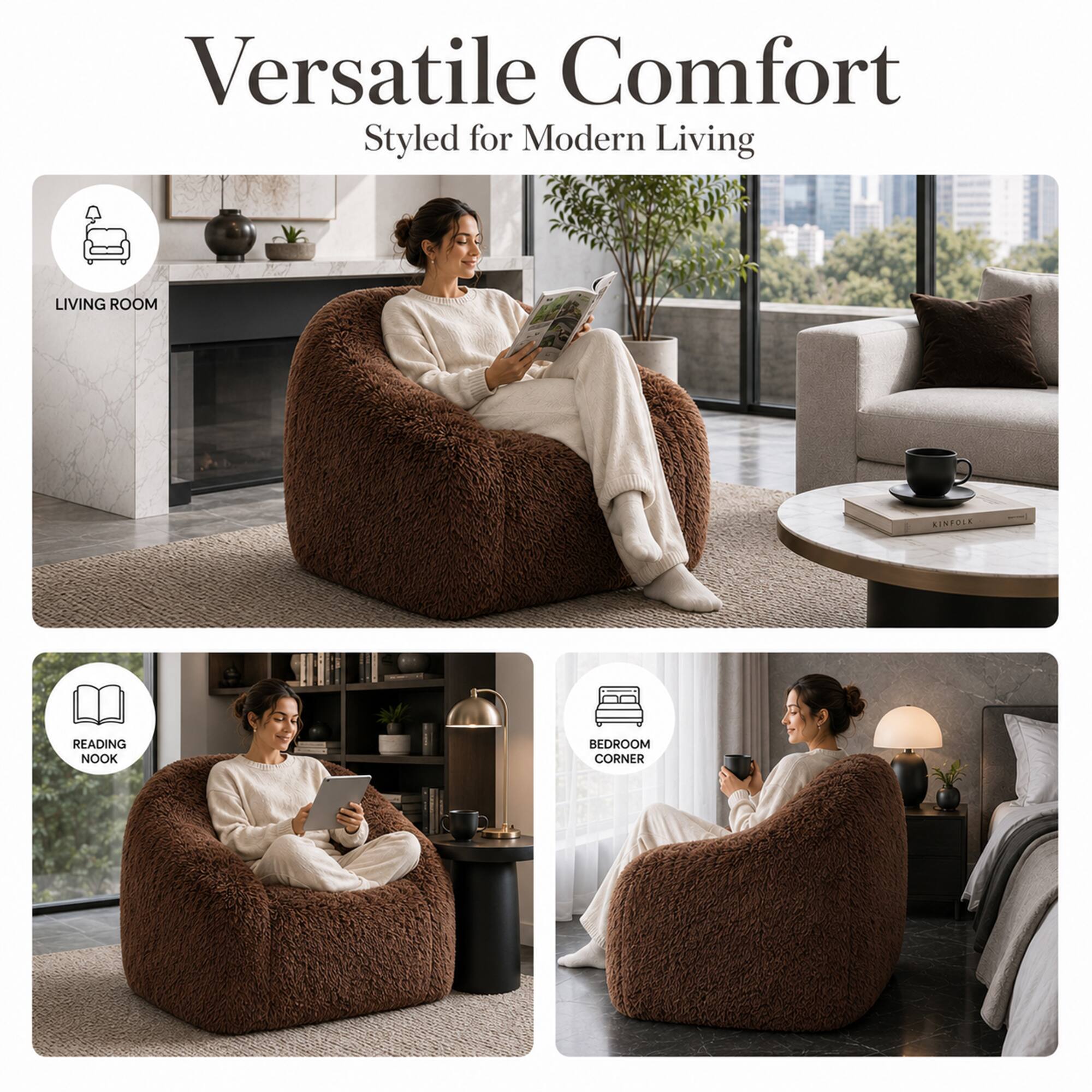 Versatile Comfort Styled for Modern Living

LIVING ROOM

READING NOOK

BEDROOM CORNER