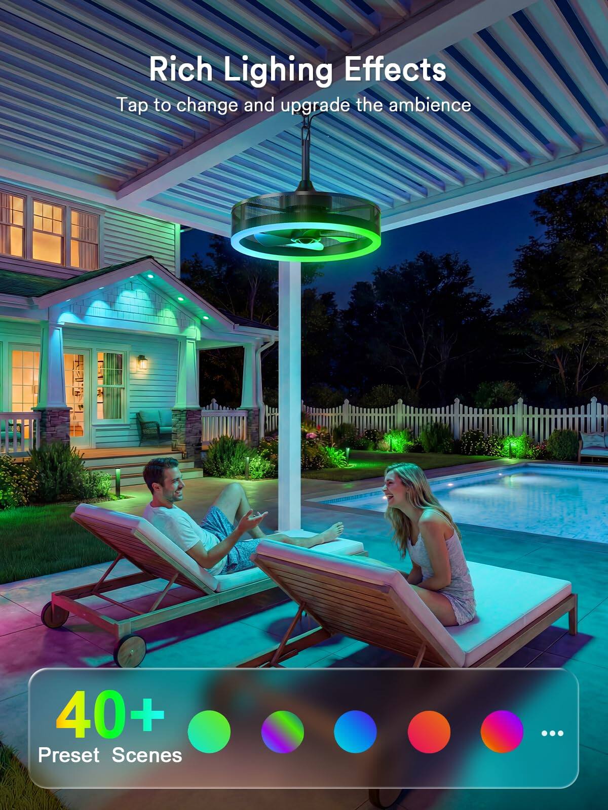 Rich Lighting Effects  
Tap to change and upgrade the ambience  
40+ Preset Scenes