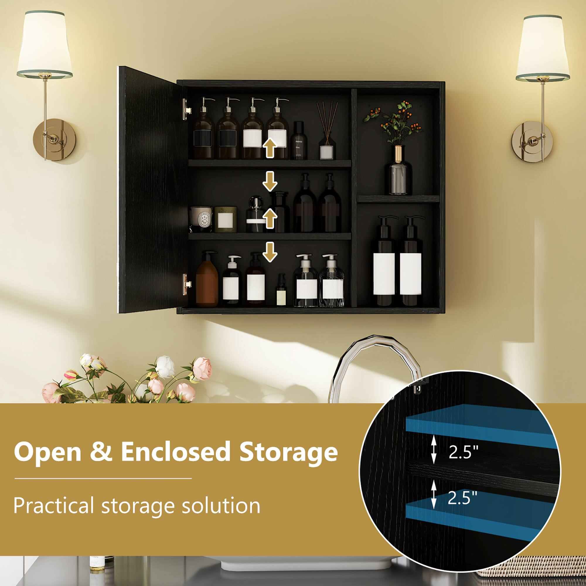 Open & Enclosed Storage  
Practical storage solution  

2.5"  
2.5"