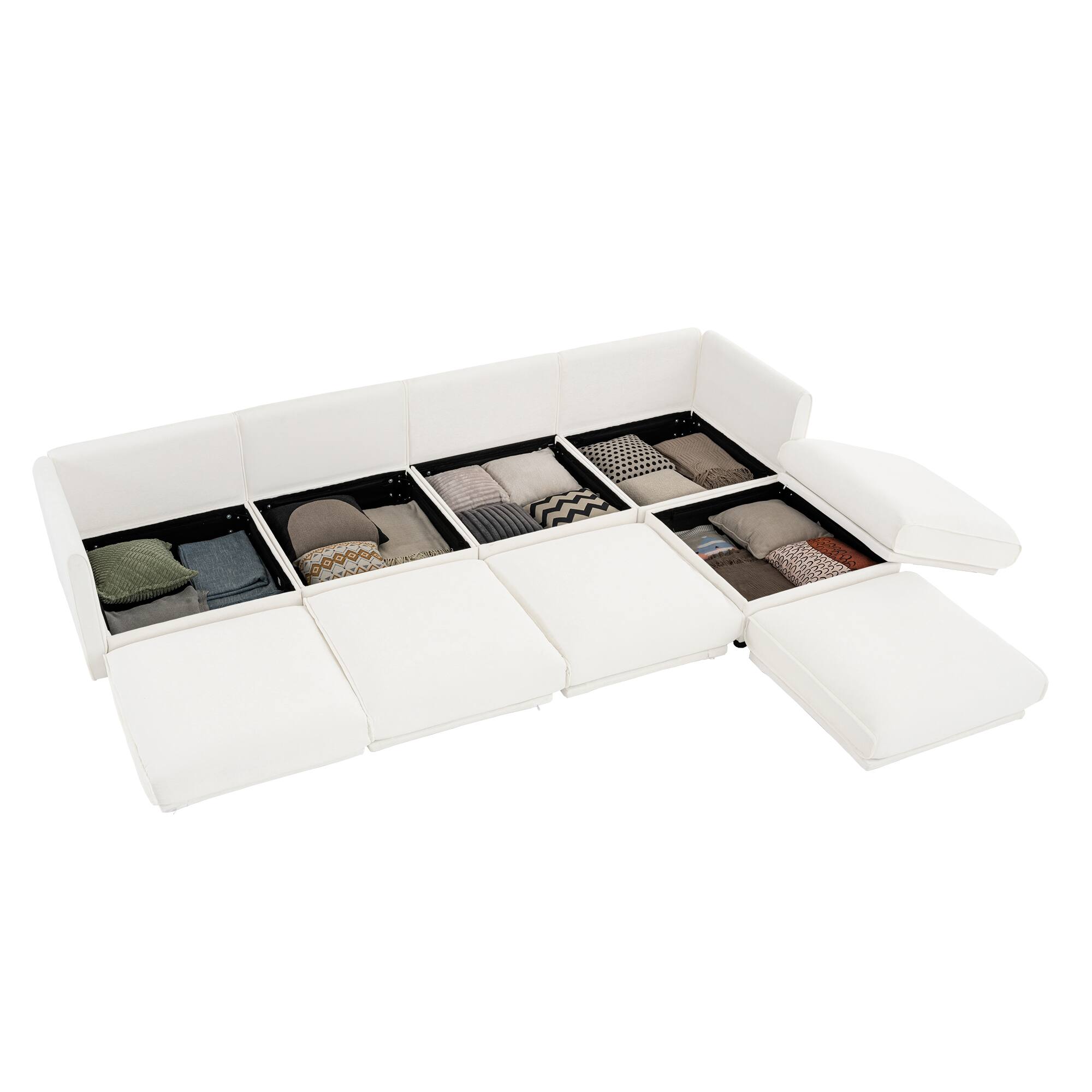 Left. Anysun - Modular L-Shape 4-Seat Sectional Sofa with Storage - Cylindrical Backrest & Armrests, Deep Comfort Seating - White.