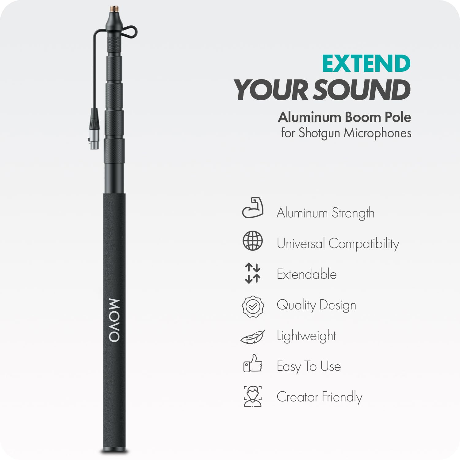 EXTEND YOUR SOUND

Aluminum Boom Pole for Shotgun Microphones

- Aluminum Strength
- Universal Compatibility
- Extendable
- Quality Design
- Lightweight
- Easy To Use
- Creator Friendly