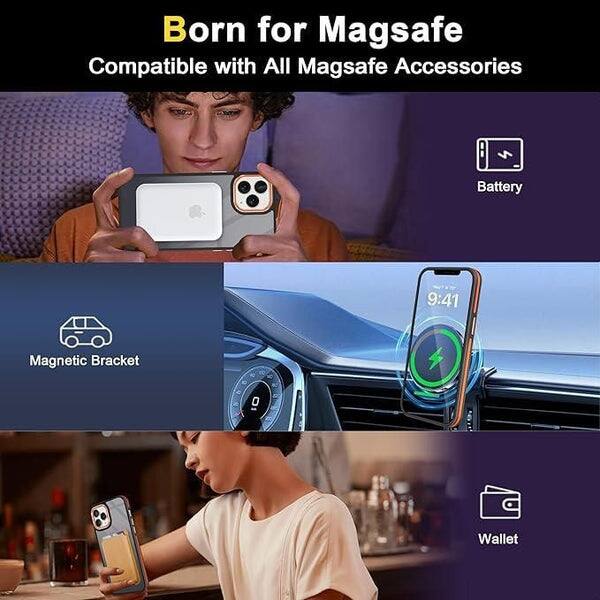 Born for MagSafe  
Compatible with All MagSafe Accessories  

- Battery  
- Magnetic Bracket  
- Wallet
