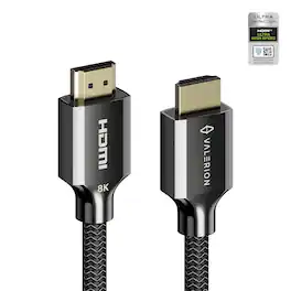 Valerion - Ultra High Speed HDMI 2.1 Cable 6.6ft, 48Gbps 8K@60Hz, 4K@120Hz, 2K@144Hz, Certified for PS5/Xbox/TV/PC/Projector - Black