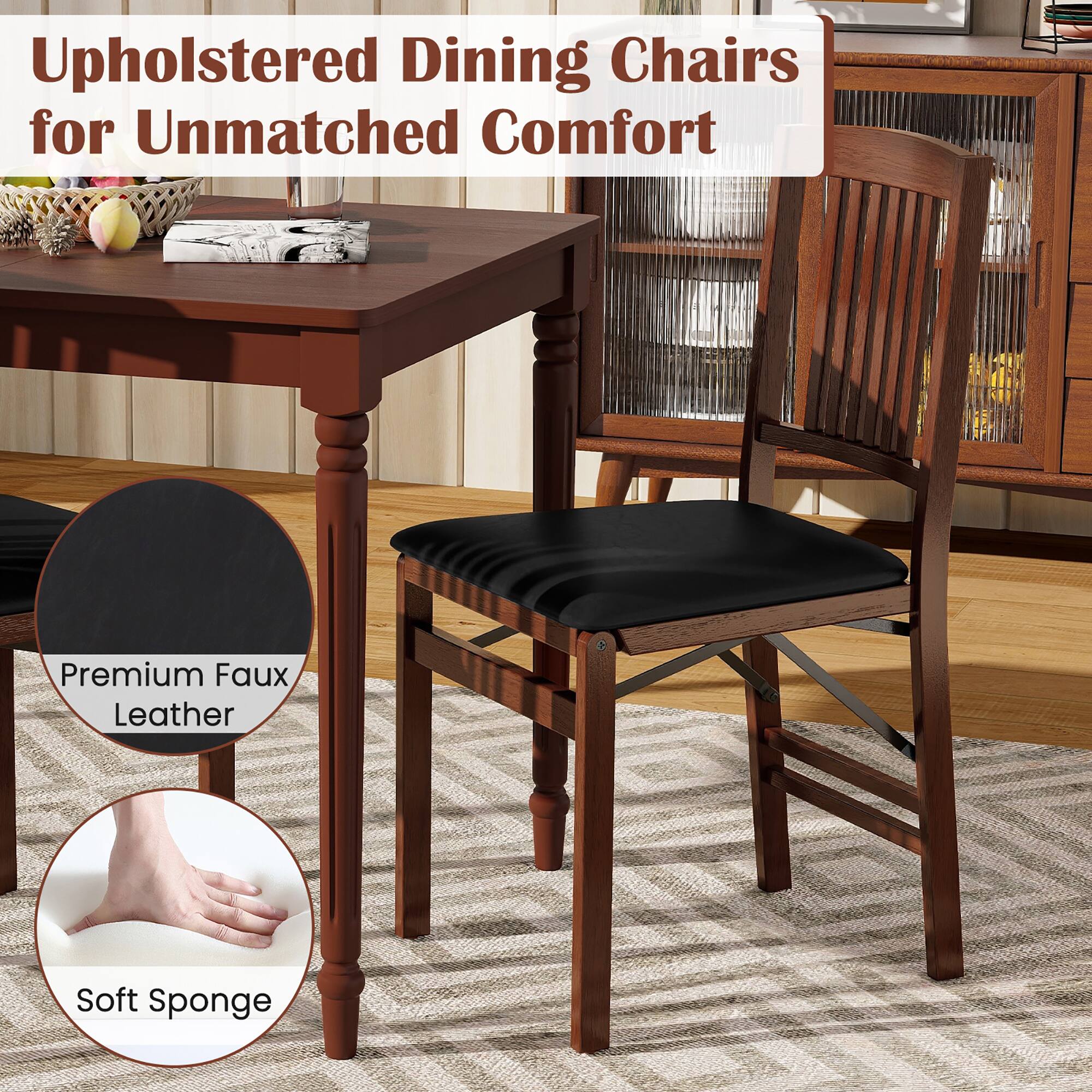Upholstered Dining Chairs for Unmatched Comfort

Premium Faux Leather

Soft Sponge