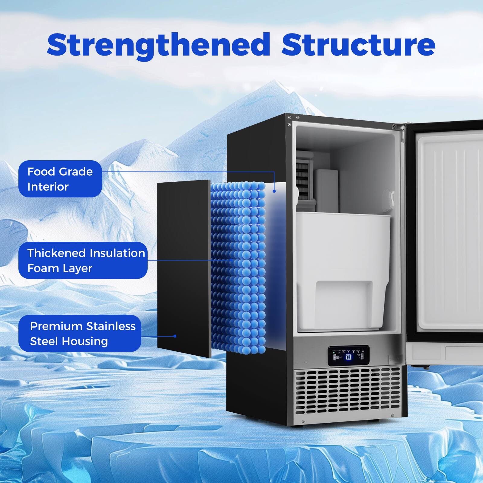Strengthened Structure  
Food Grade Interior  
Thickened Insulation Foam Layer  
Premium Stainless Steel Housing